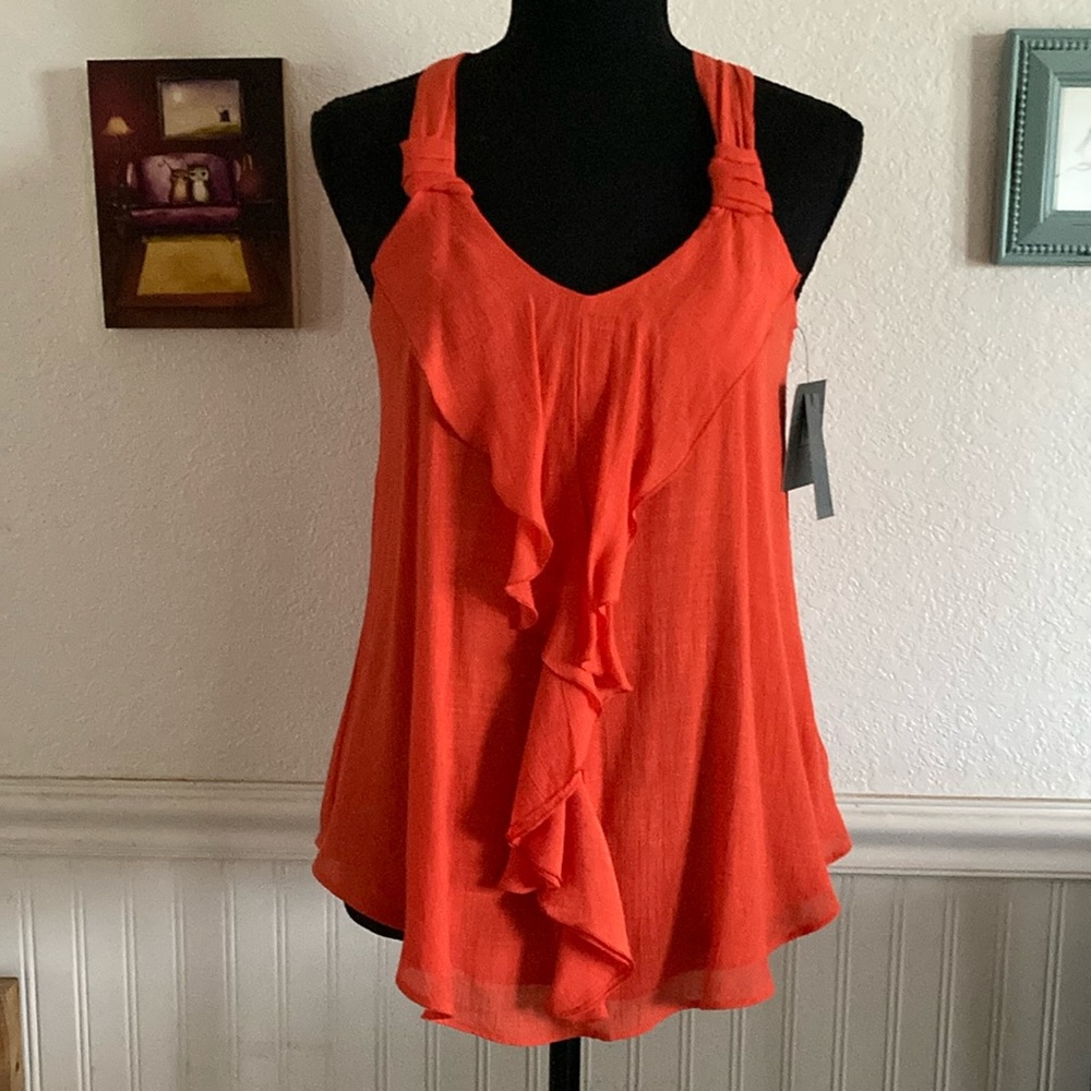 NWT IZ Byer Orange Sleeveless Flowing Tank Top. XS